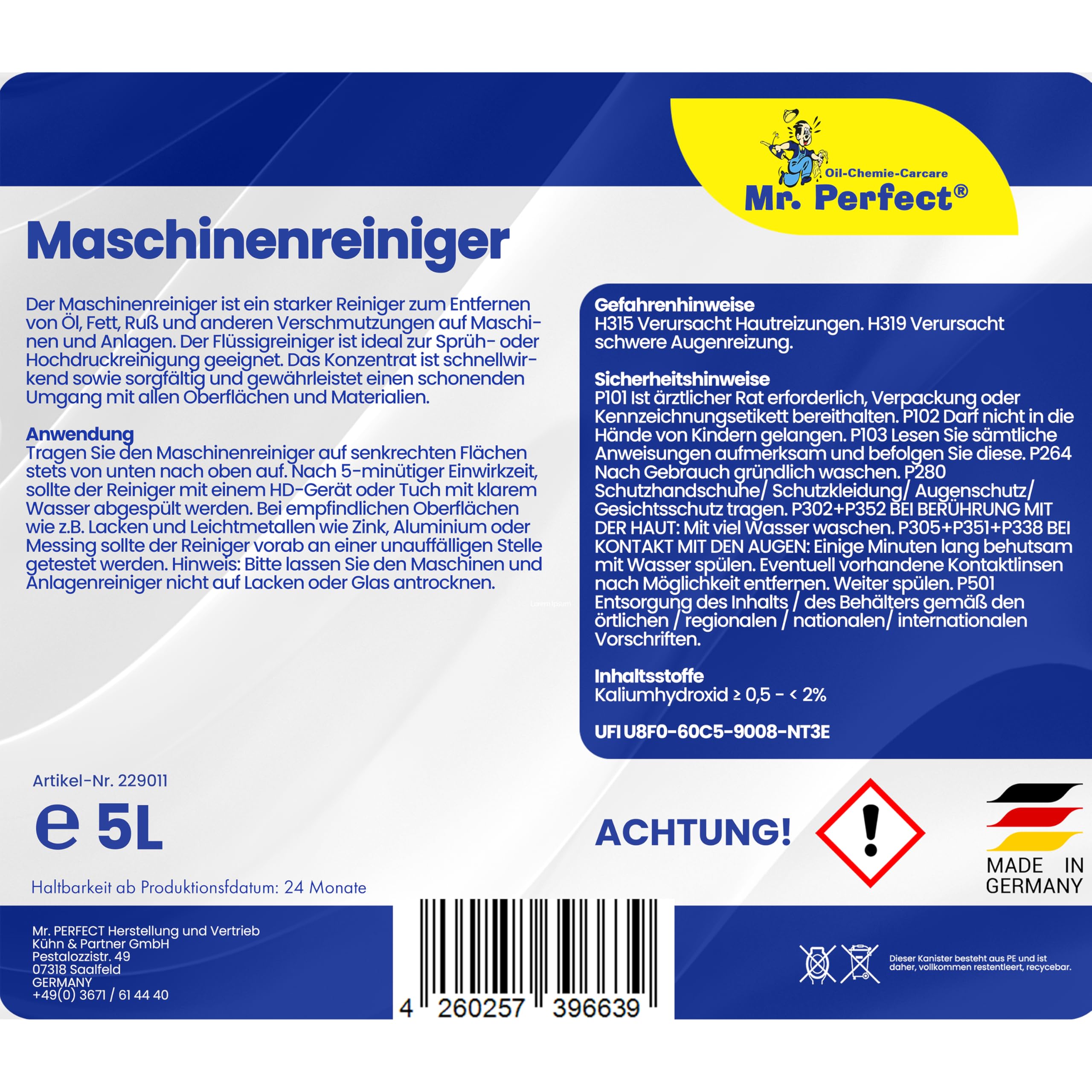 Mr. Perfect® Maschinenreiniger, 4 x 5L - Hochwirksames Reinigerkonzentrat für hartnäckige Verschmutzungen