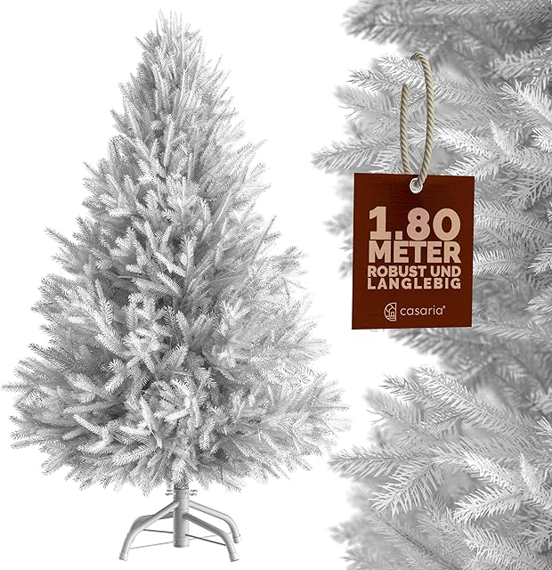 CASARIA® White Artificial Fir Christmas Tree | With White Metal Base | 6ft Xmas Tree With Stand | Realistic PVC Fire Retardant | Quick & Easy Assembly | 180cm / 6ft