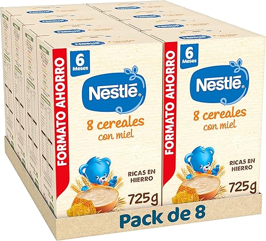 Nestle Papilla 8 Cereales con Miel, 8 Paquetes de 725g (Total 5.8Kg)