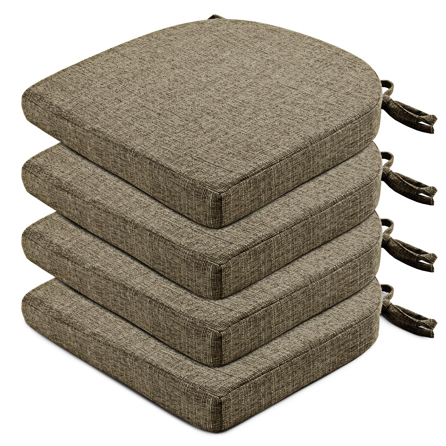Wellsin Chair Cushions for Dining Chairs 4 Pack - Kitchen Chair Cushions with Ties and Non-Slip Backing - Dining Chair Pads 16"X16"X2", Khaki