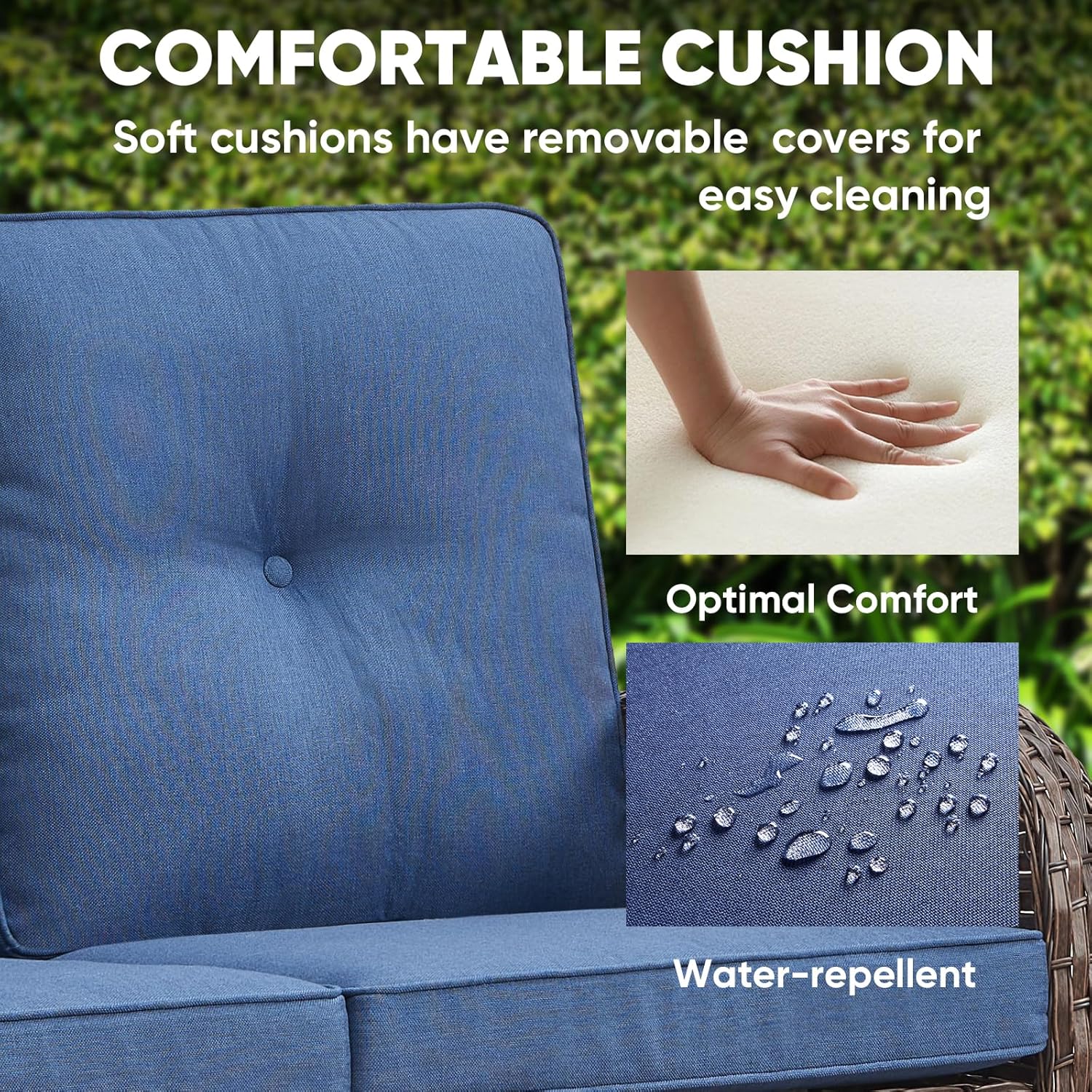 HUMMUH Outdoor Loveseat Sofa 2-Seat PE Wicker Couch with Coffee Table,Deep Seat High Back Patio Furniture for Balcony,Garden,Porch,Deck(Blue)