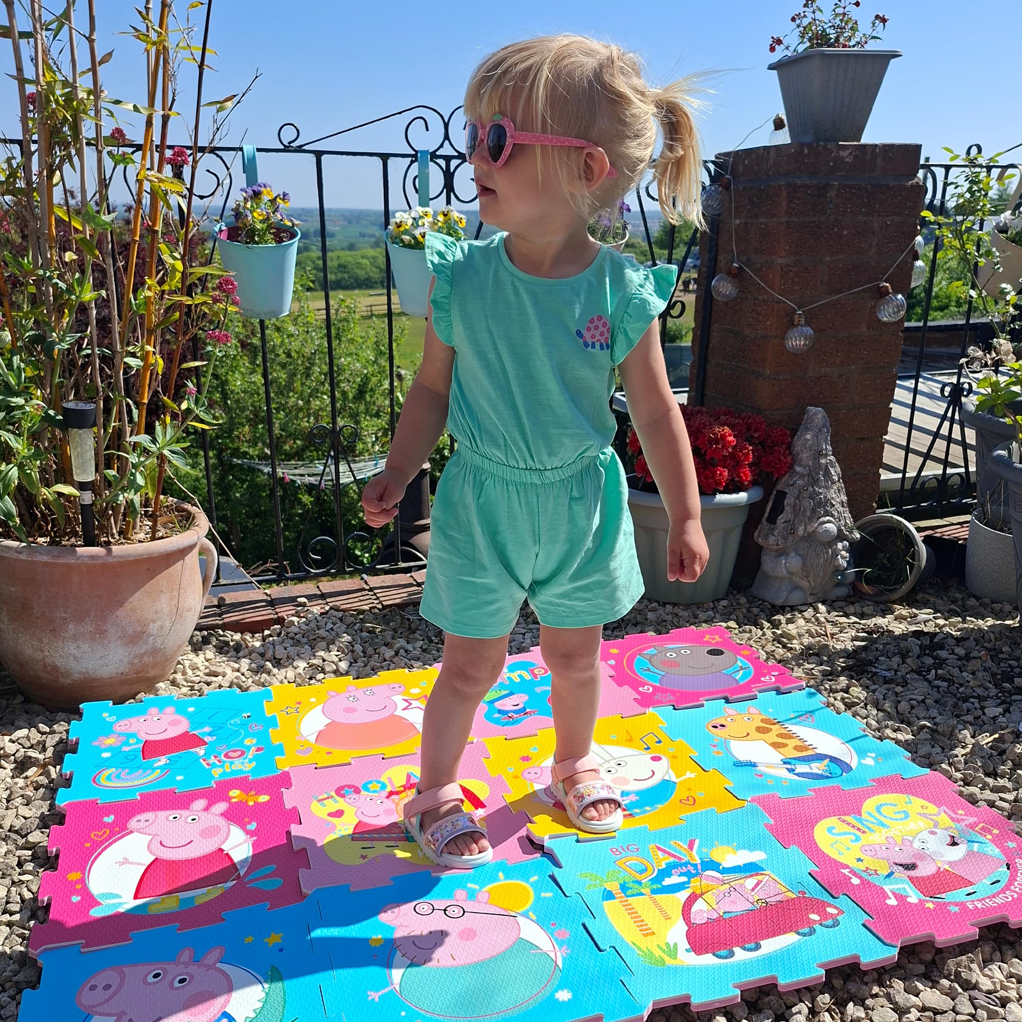 Peppa Pig Schaumstoff-Spielmatten | Weiche Baby Kleinkind Bodenmatte Fliesen für Laufstall, Bauchzeit | 10 mm dick ineinandergreifende 12-teilige Matte für Kinder