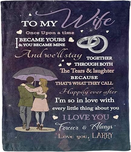 Kreativfy Happily Ever After, to My Wife, Ideas de regalo únicas, regalo para ella, manta de forro polar, manta de calidad premium con nombre