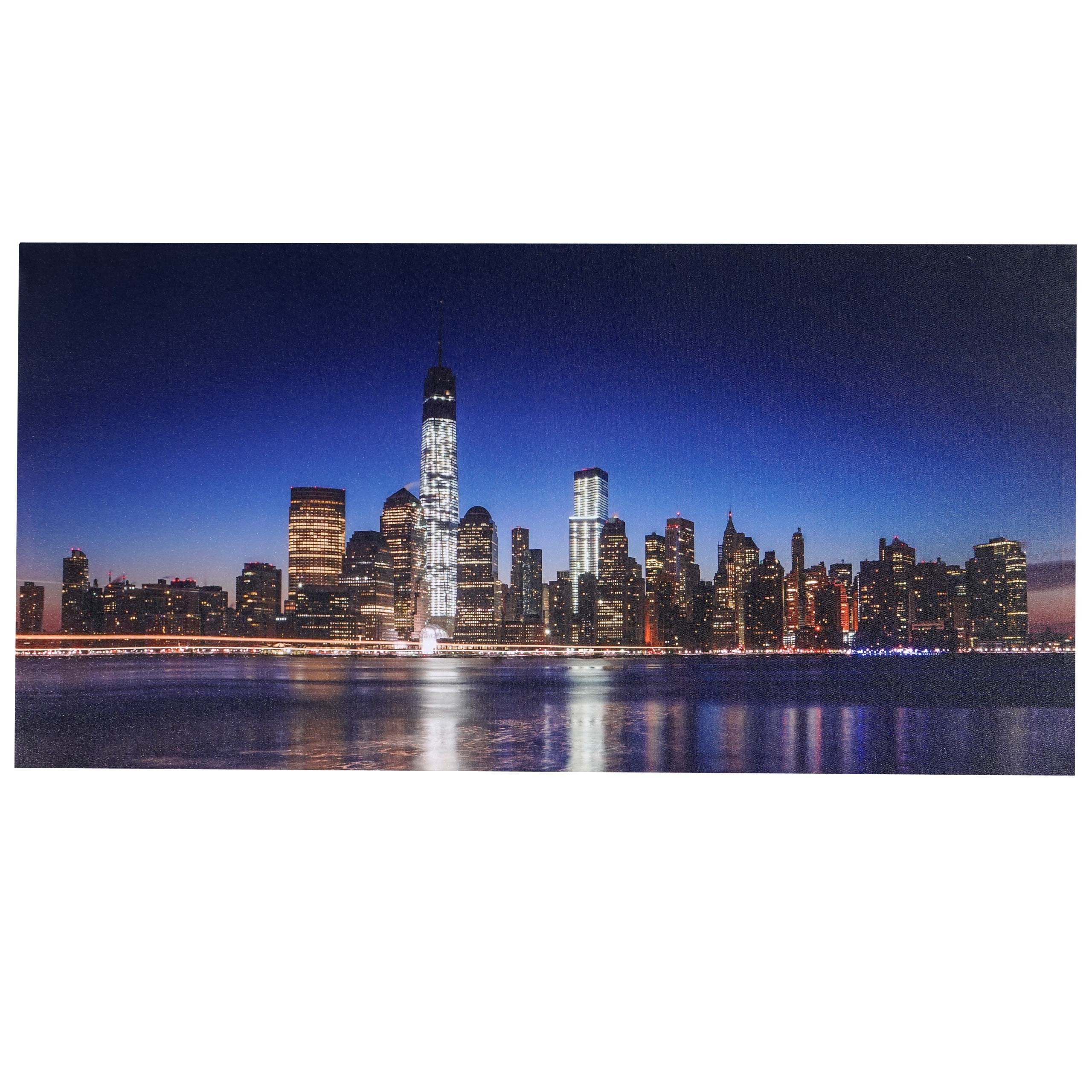 Mendler LED-Bild, Leinwandbild Leuchtbild Wandbild, Timer MVG-zertifiziert 100x50cm - One World Trade Center, flackernd