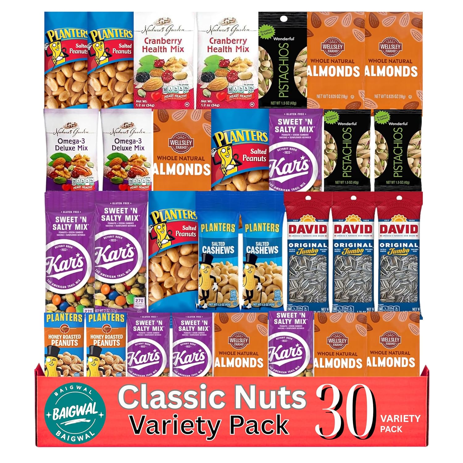 Nuts snack packs, Fruits snacks and mixed Nuts, Mixed trail individual packs. Healthy snack, Bulk Assortment by Baigwal (30 pack).