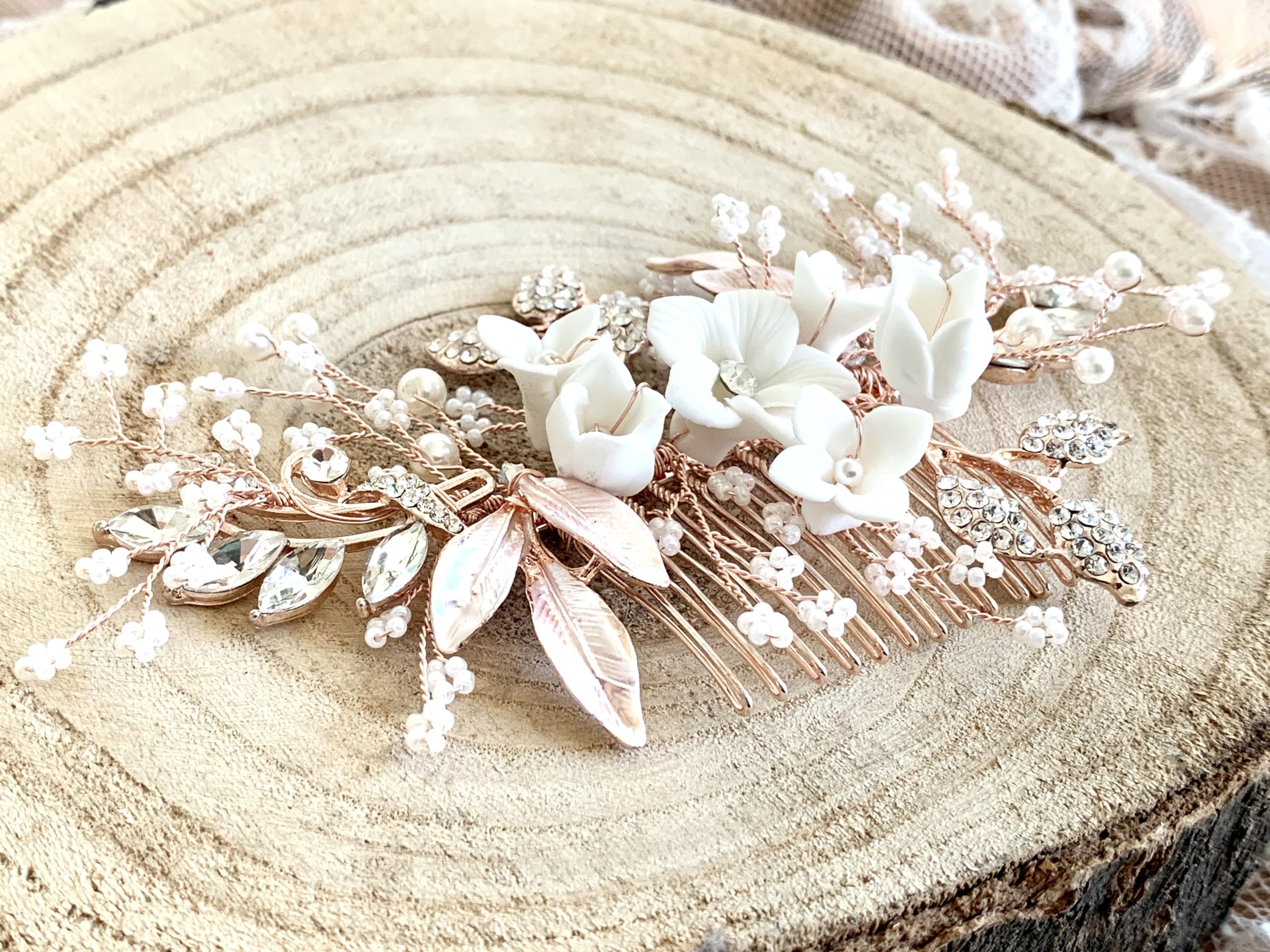 Haarkamm Damen Hochzeit – 3D Blüten Haarschmuck in Roségold Gold oder Silber – Handgefertigter Brautschmuck Haarranke für Kommunion Jugendweihe & festliche Anlässe
