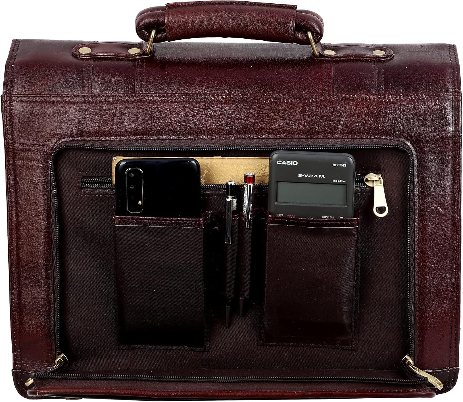 LV Genuine Leather 17 Inches Laptop Messanger Bag 16 Inch Laptop Compartment 22 Liters Capacity Expandable Features Amiet Swiss Lock Closure (BROWN), PONDY ITALIAN BROWN, M, Handbag