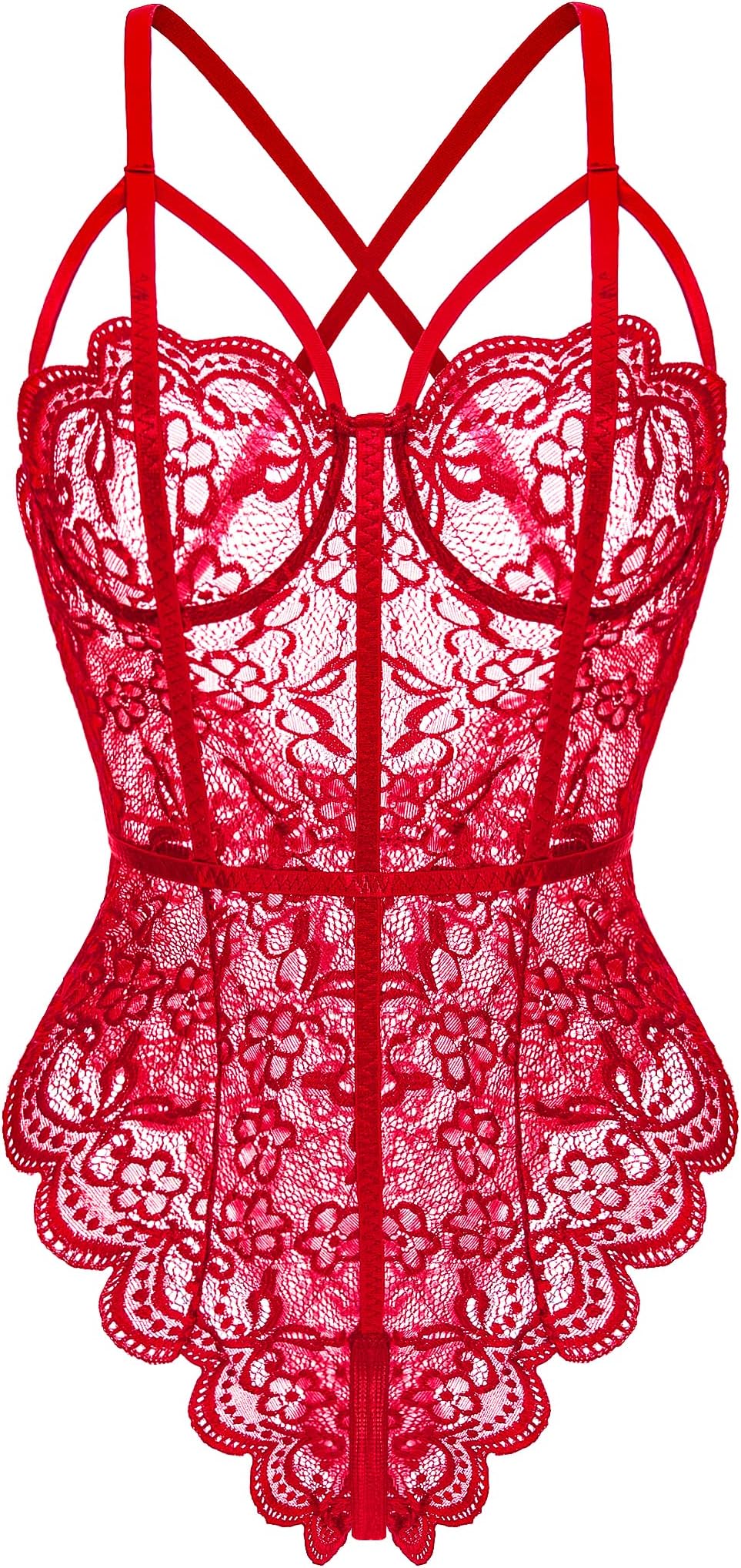 klier Lingerie for Women One Piece Teddy Floral Lace Bodysuit Babydoll Chemise Sleepwear