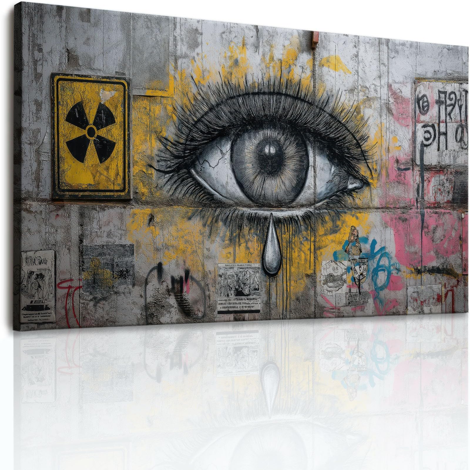 Graffiti Eye Canvas Wall Art, stampe su tela retrò City Street per soggiorno, camera da letto, ufficio, grigio impermeabile immagini da parete per bagno, 99 x 50 cm, senza cornice