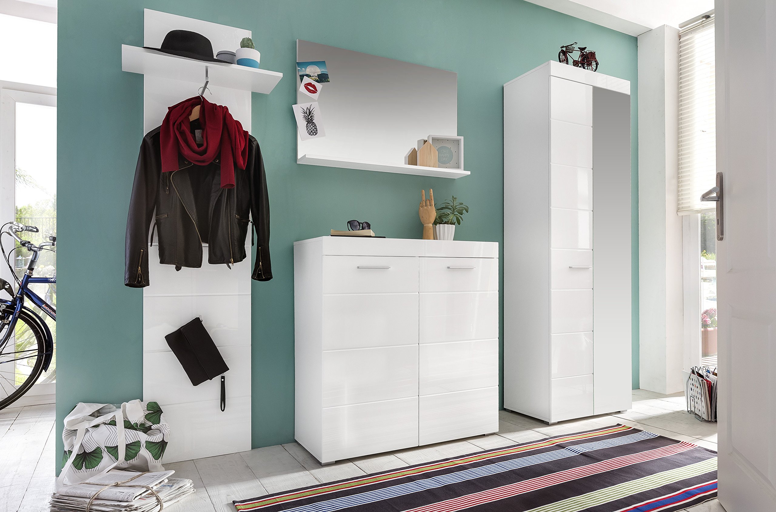 trendteam smart living - Amanda - Garderobenschrank - Weiß/Weiß Hochglanz - ausziehbare Kleiderstange - (BxHxT) 62 x 195 x 38 cm