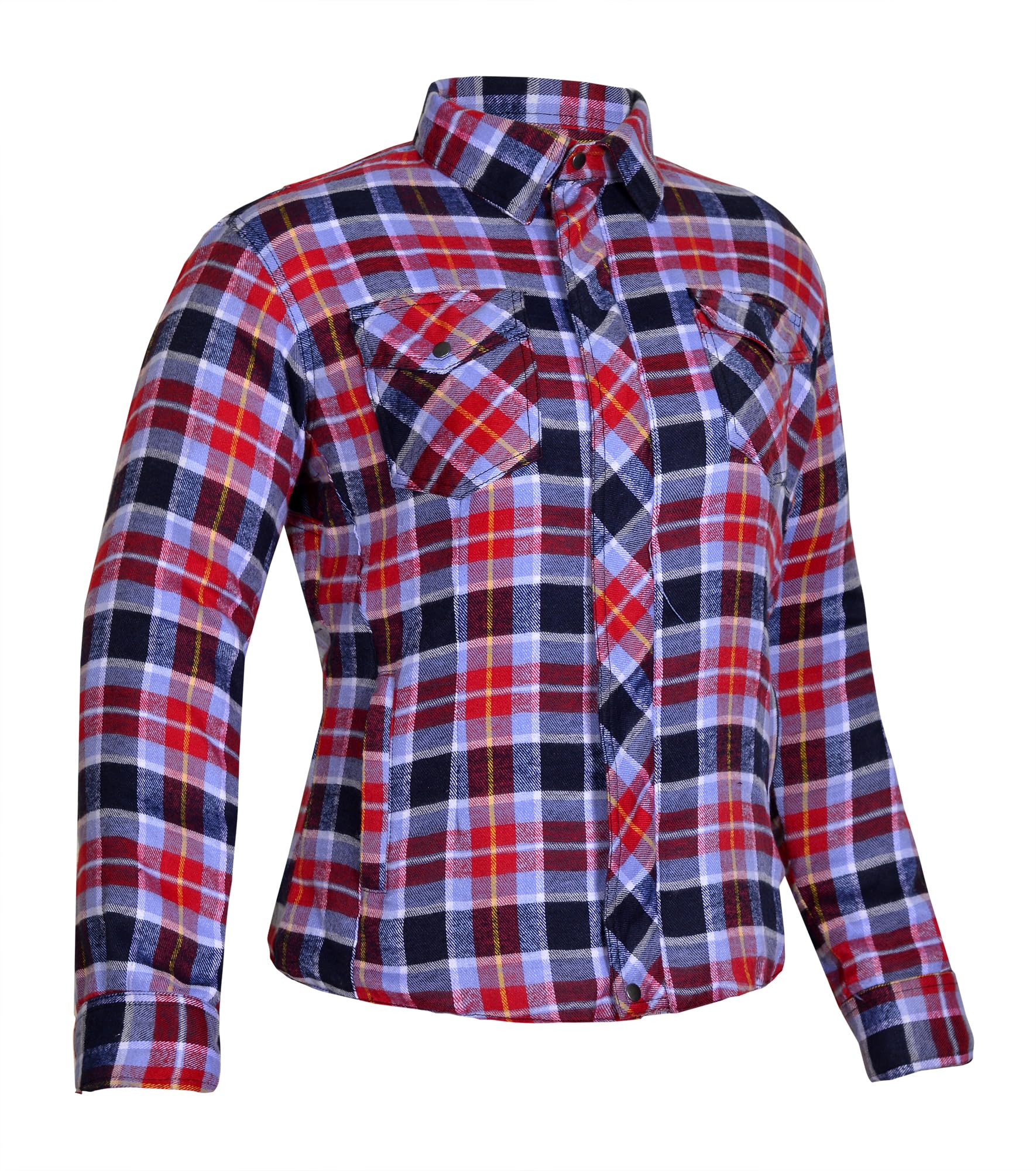 GREAT BIKERS GEAR - Women Motorcycle Flannel Checkered Motorbike Shirt Reinforced with Protective Aramid Lining Fabric with Free Ce Protectors