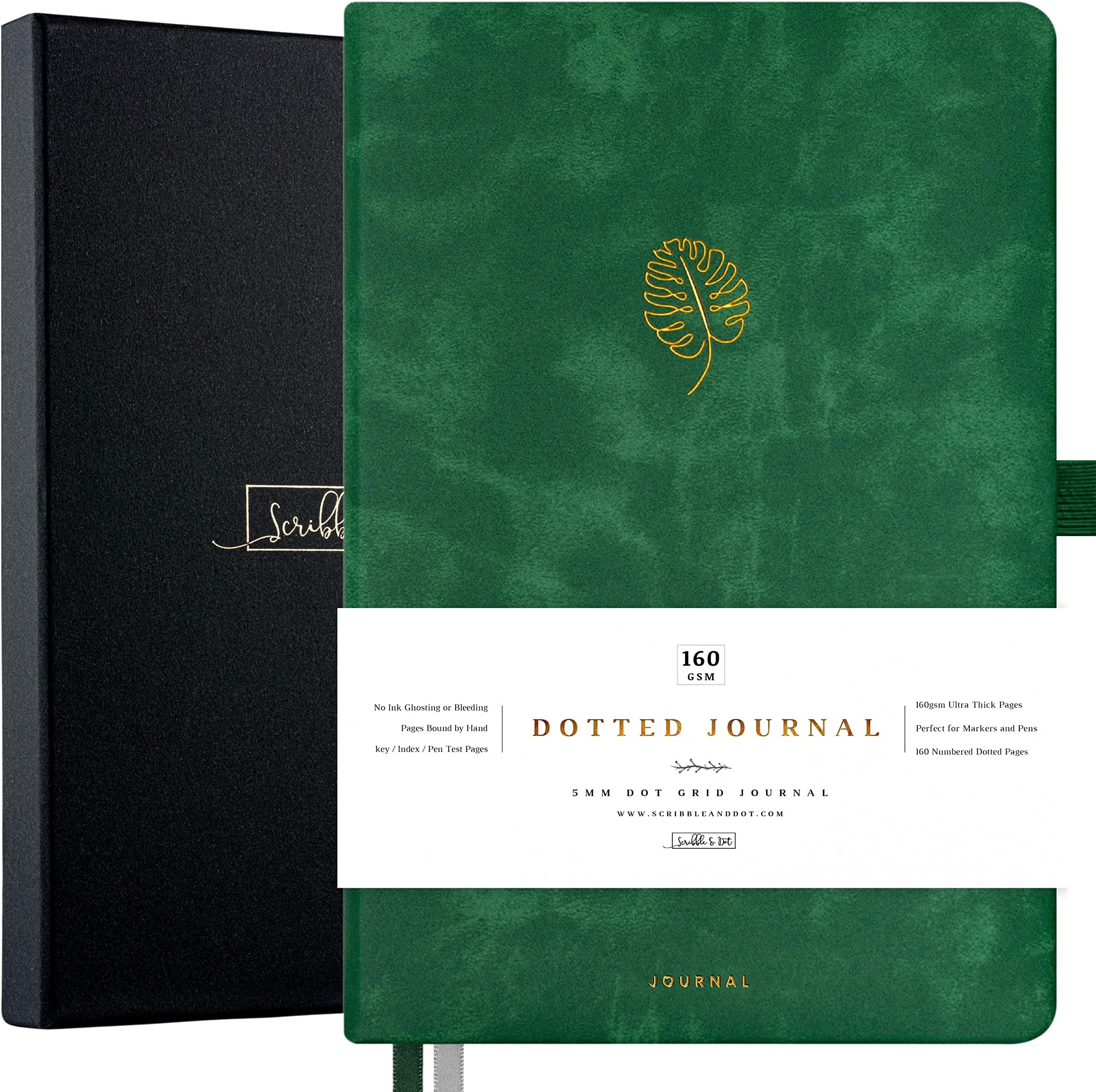 Scribble & Dot® Bullet Planner - Dotted Journal | A5 Ultra Thick 160gsm Paper - Premium Dotted Journal for Artists and Creators, Includes Pen Test Pages (Black Green Monstera)