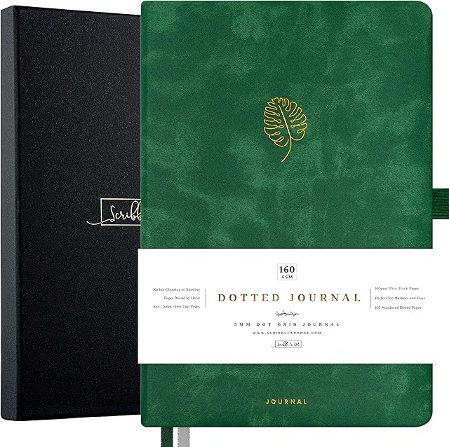 Scribble & Dot® Bullet Planner - Dotted Journal | A5 Ultra Thick 160gsm Paper - Premium Dotted Journal for Artists and Creators, Includes Pen Test Pages (Monstera Leaf)
