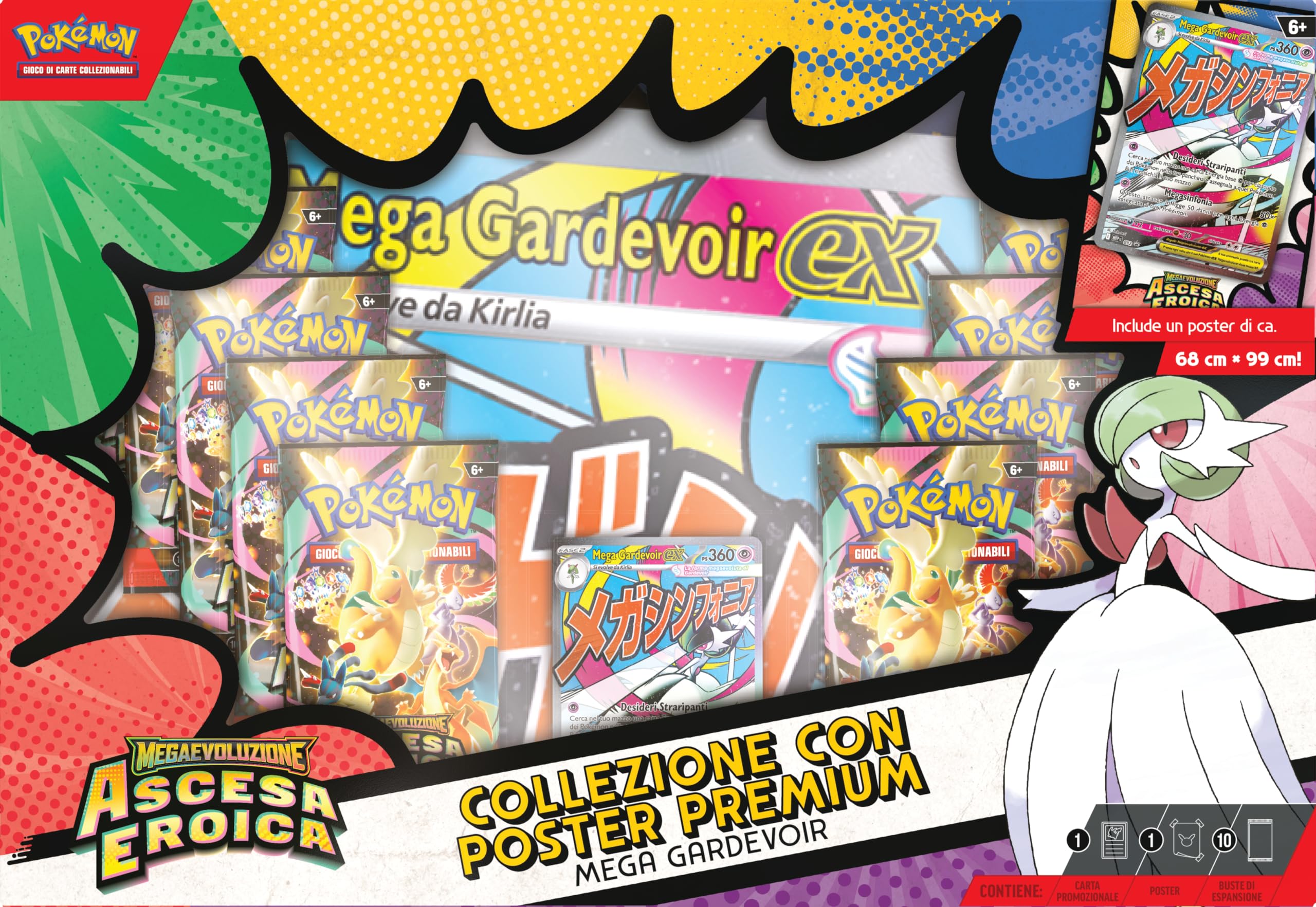 Pokémon: collezione con poster premium Mega Gardevoir dell’espansione Megaevoluzione - Ascesa Eroica del GCC Pokémon (1 carta promozionale olografica, 1 poster fronte-retro e 10 buste di espansione)