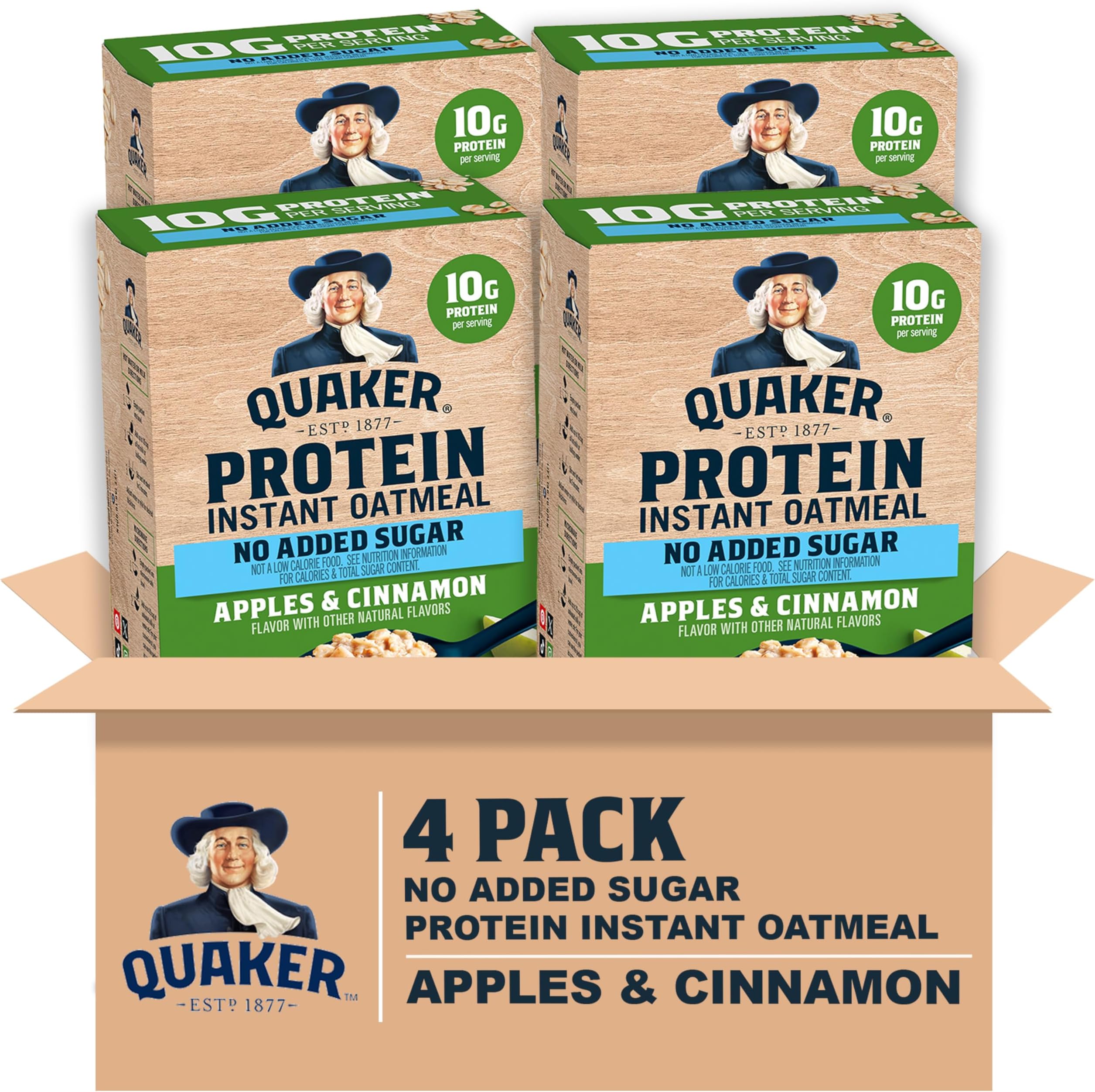 Protein Instant Oatmeal, Apple Cinnamon, 12g Protein per Serving, Whole Grains, No Artificial Flavors, No Added Colors, 1.76 oz Packets, (24 Pack)