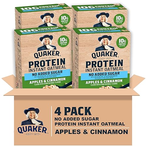 Quaker Protein Instant Oatmeal, Apple Cinnamon, 12g Protein per Serving,