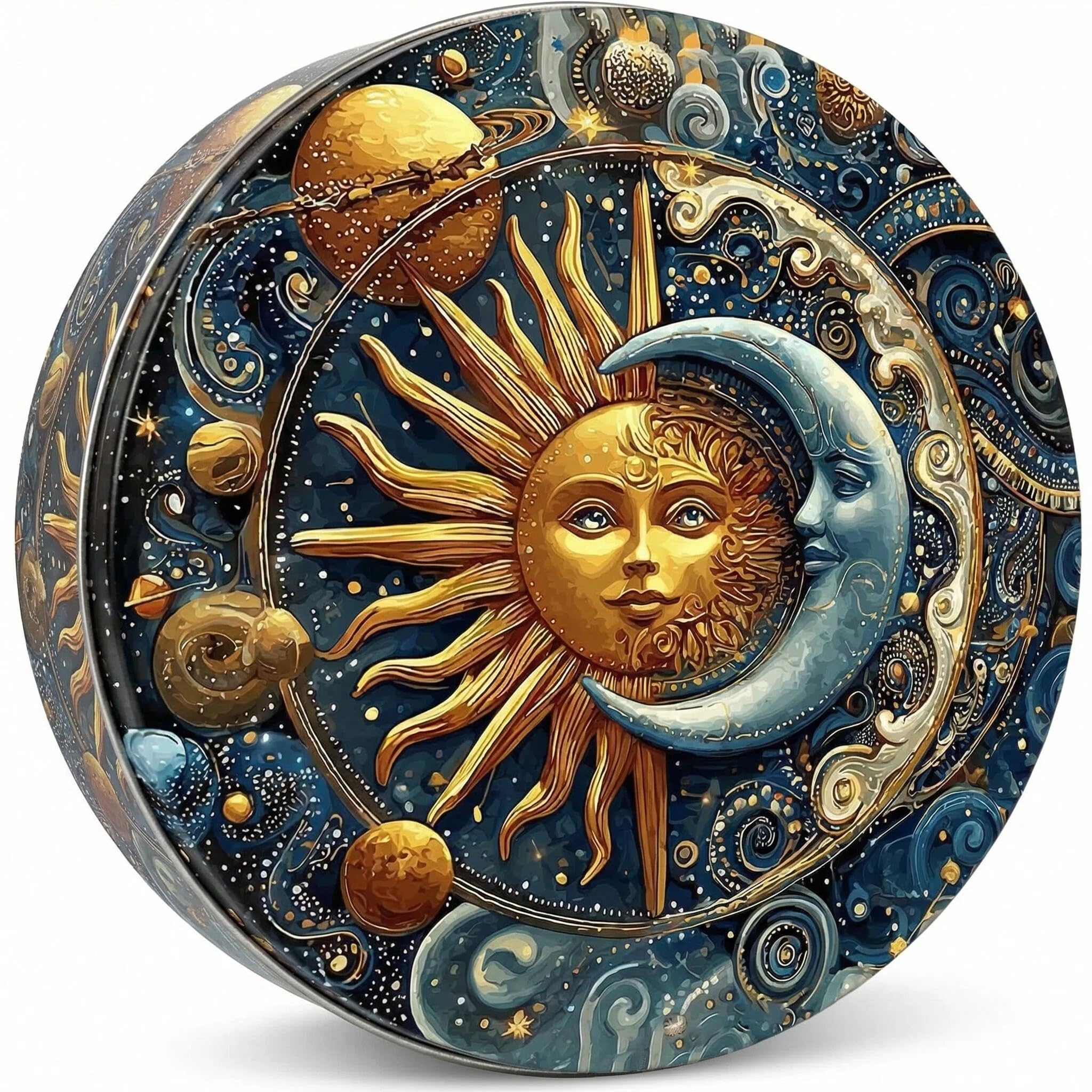 QIANSSE Celestial Tin Sign, 8x8 Inch Round Metal Wall Art