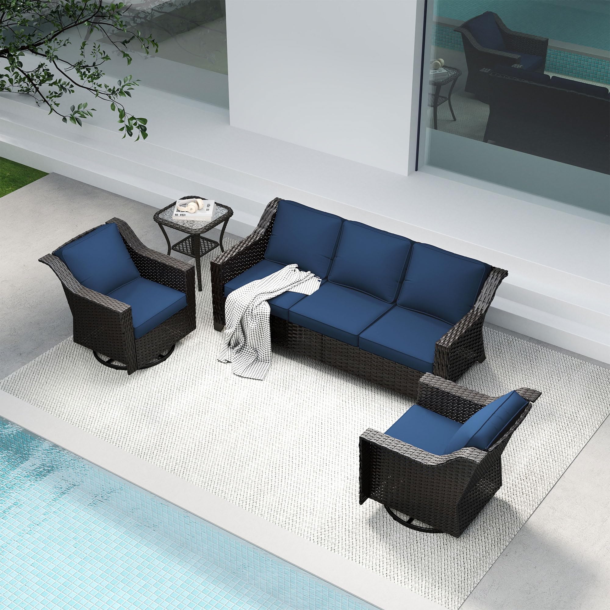 4 Piece Patio Furniture Set, Wicker Outdoor Conversation Set
