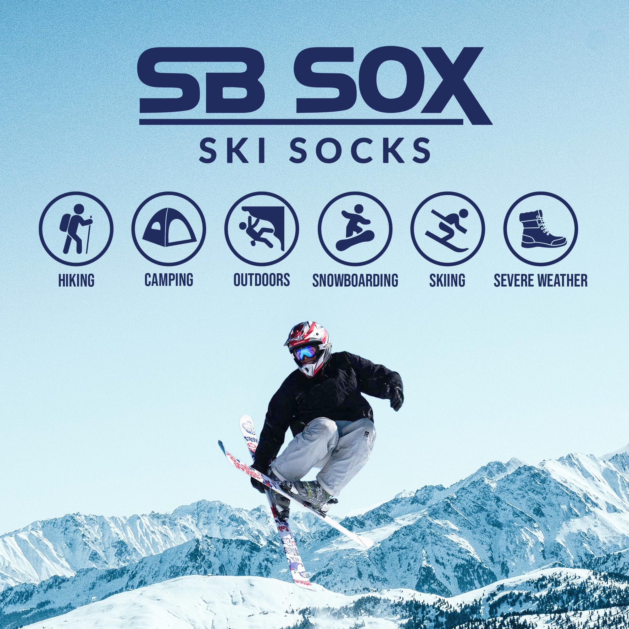 SB SOX Merino Wool Ski Socks for Men & Women - Knee-High Socks Ideal for Winter Sports - Warmth and Comfort for All-Day Wear (Large, Gray/Black (2-Pack))