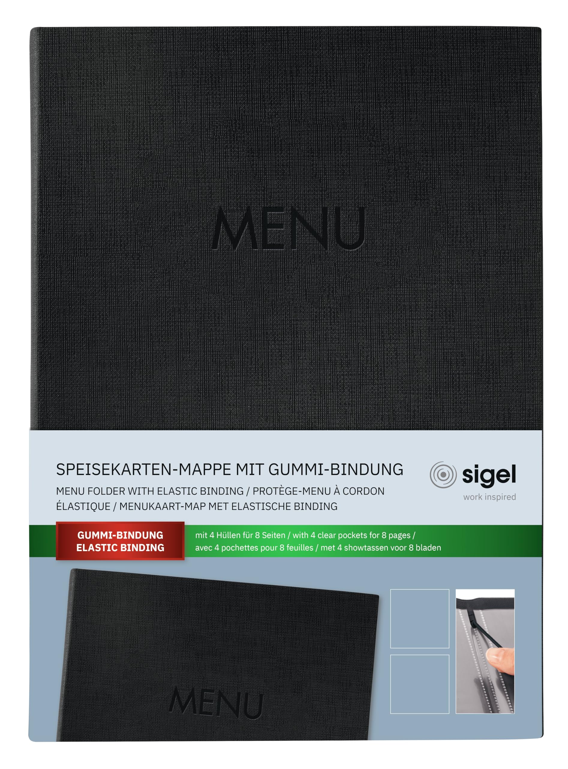 Sigel SM202 Menu folder A4 1 pc Black Rubber binding 2 double docu...
