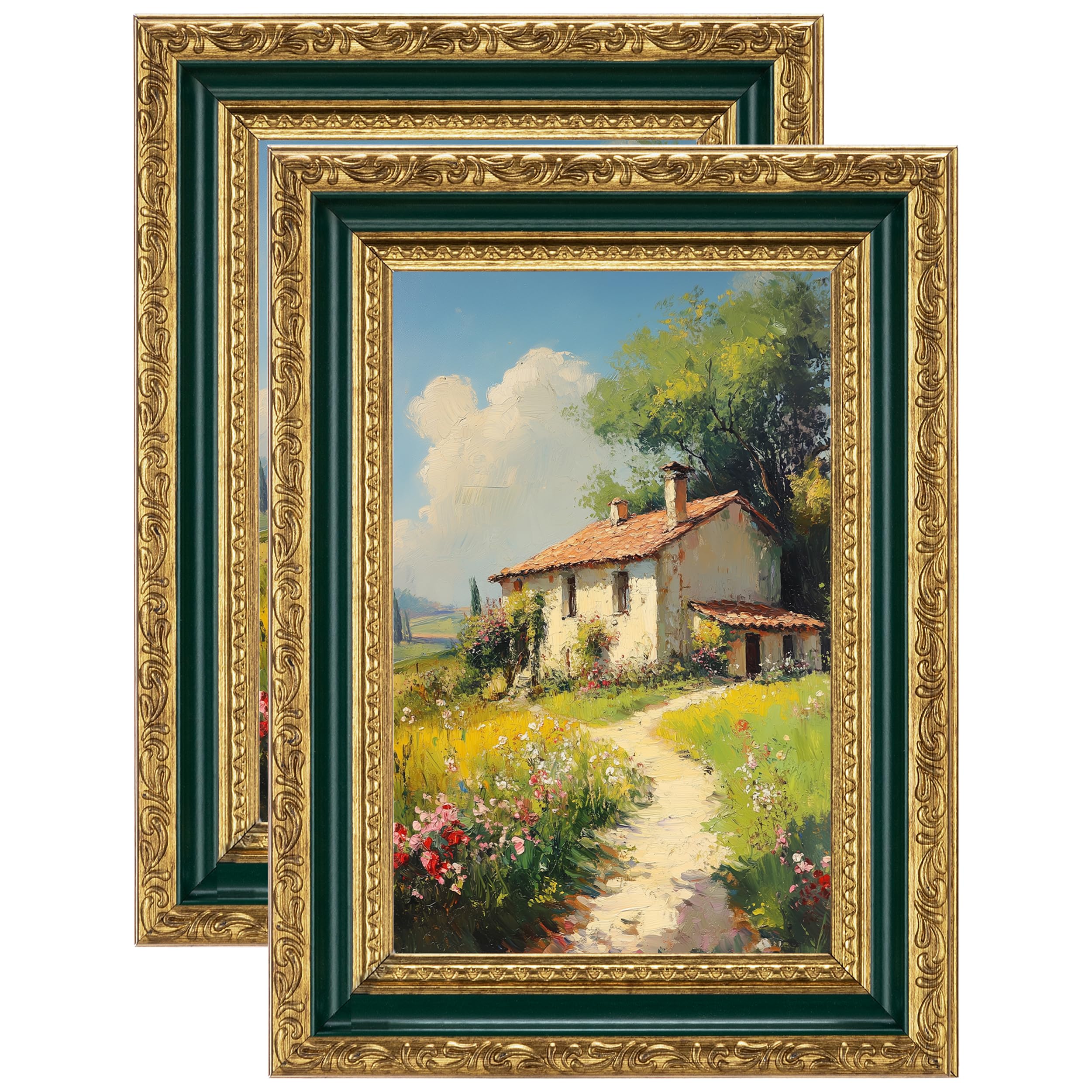 eletecpro 4x6 Vintage Picture Frame, Glass Cover, Green Gold, 2-Pack