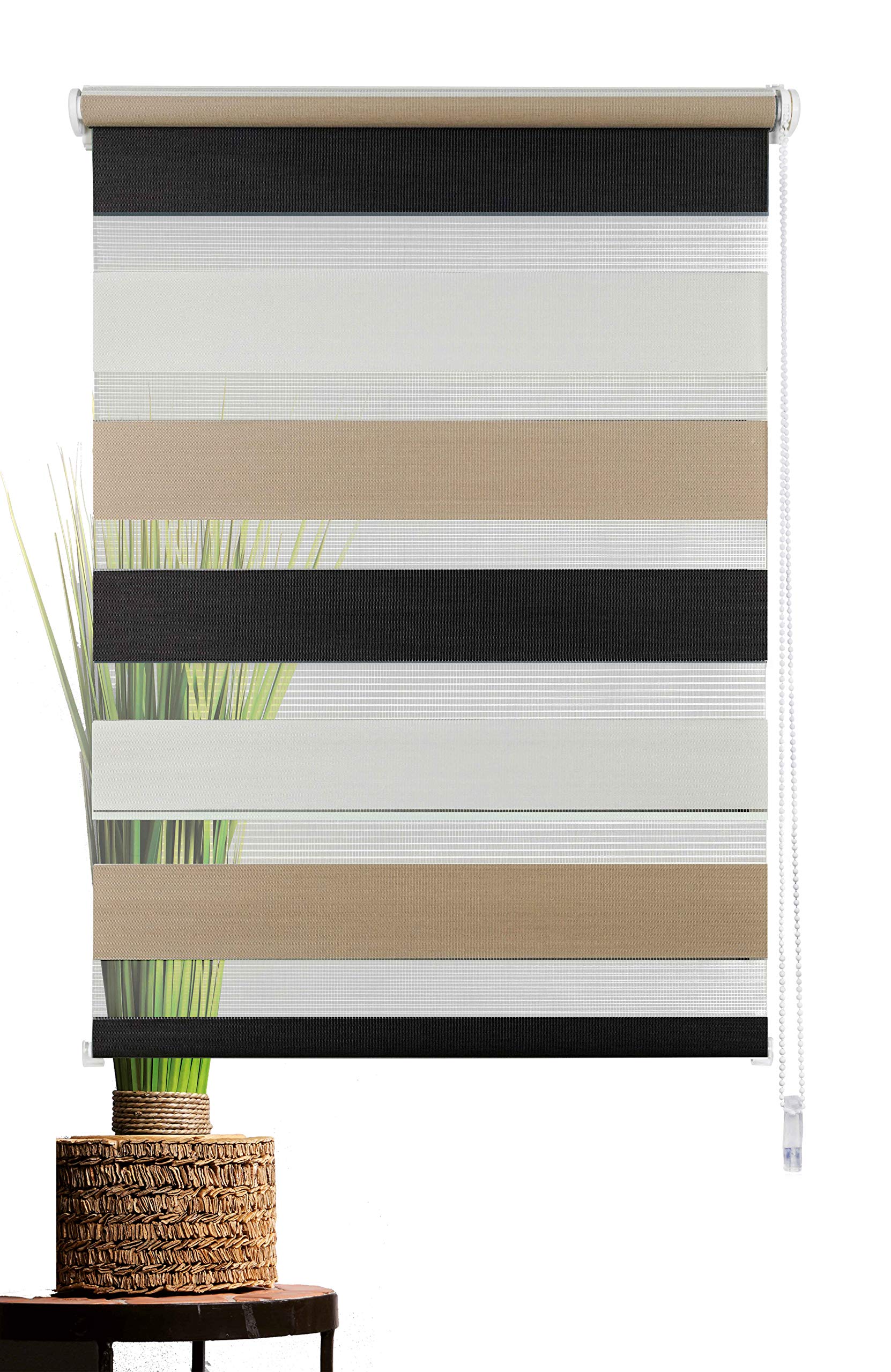 Doppelrollo Klemmfix Duo Rollo für Fenster ohne Bohren, Sonnenschutz Plisseerollo lichtdurchlässig und Blickdicht Cappuccino 80x210 cm