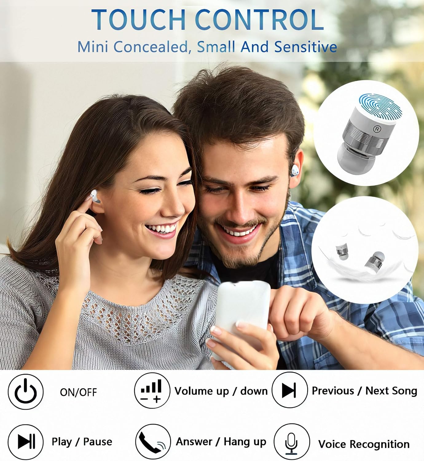 Pasavant Wireless Earbuds, Updated Bluetooth 5.0 TWS True Wireless Earphones IPX6 Waterproof Bluetooth Headphones Small Earphones w Built-in Mic with Charging Case for Android & iPhone(White)