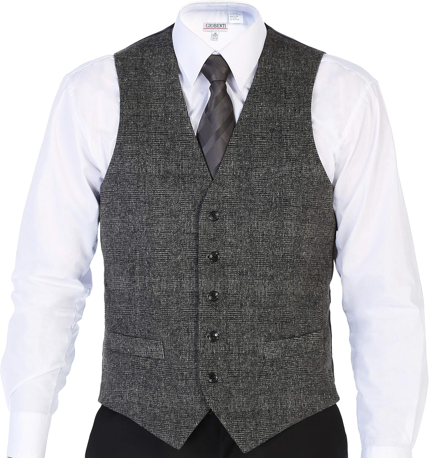Gioberti Men's 5 Button Slim Fit Formal Herringbone Tweed Suit Vest