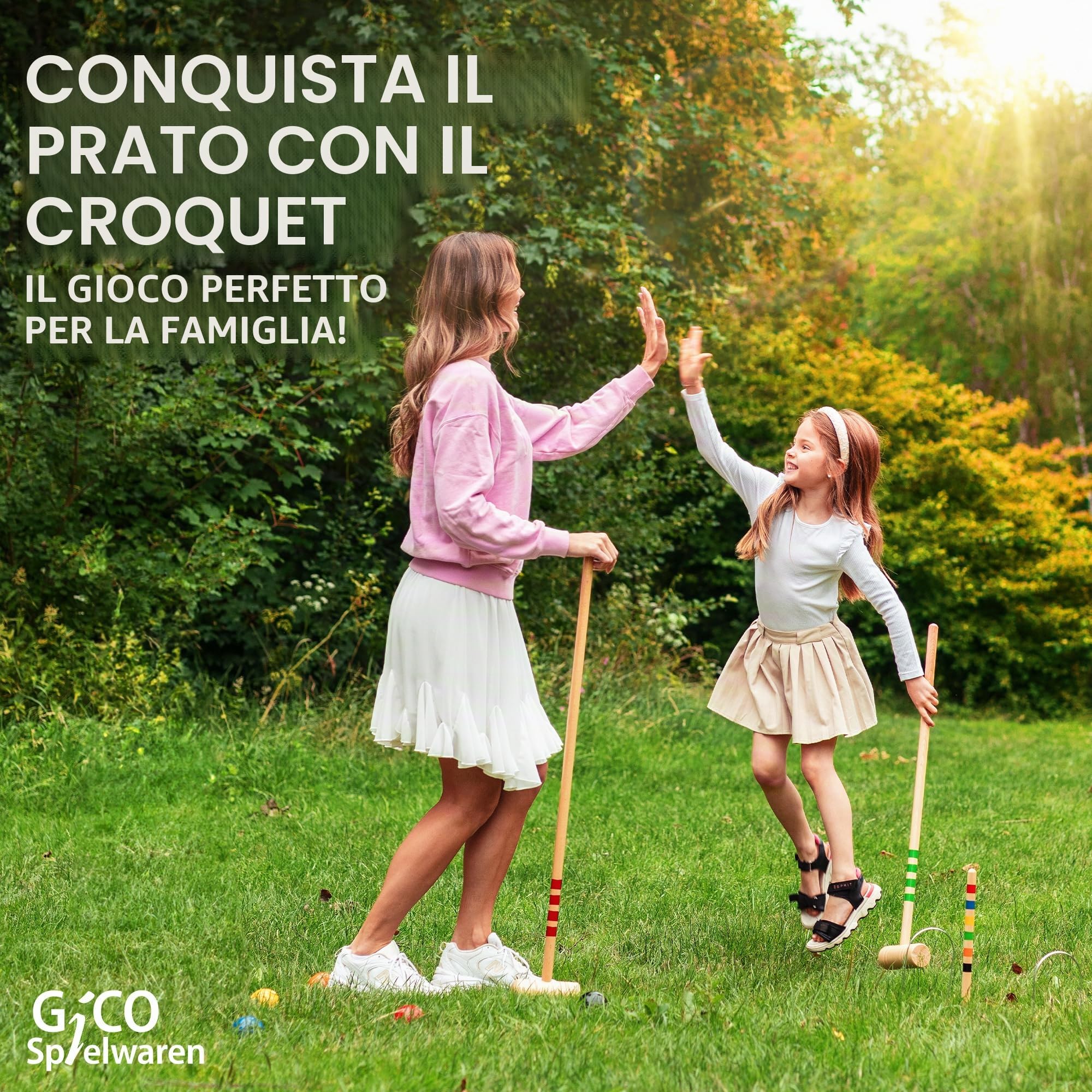 GICO Croquet Gioco Croquet di qualità in Legno di faggio per 4 Giocatori con Borsa per Il Trasporto. Divertimento all’ Aperto per Tutta la Famiglia. Prodotto in EU-3224