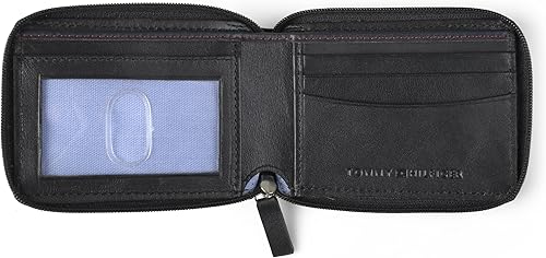 Miniatura 3 de Tommy Hilfiger Cartera delgada de piel auténtica con cremallera para hombre Negro