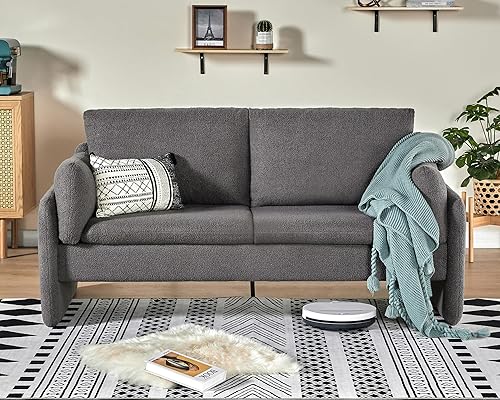 Miniatura 7 de VanAcc Sofá moderno cómodo sofá con reposabrazos integrado, sofá de 3 plazas para sala de estar, gris Bouclé