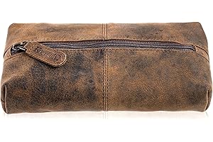 KomalC Mini Top Grain Leather Pencil Coin Pouch Zip-Lock Daily Use Small Leather Bag