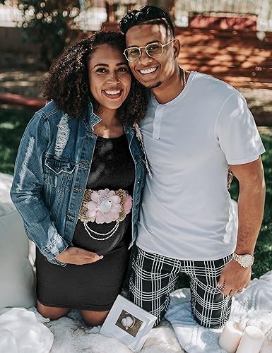 Miniatura 2 de KIM S Vestido de maternidad con purpurina para sesión de fotos, vestidos ajustados para baby shower o uso diario