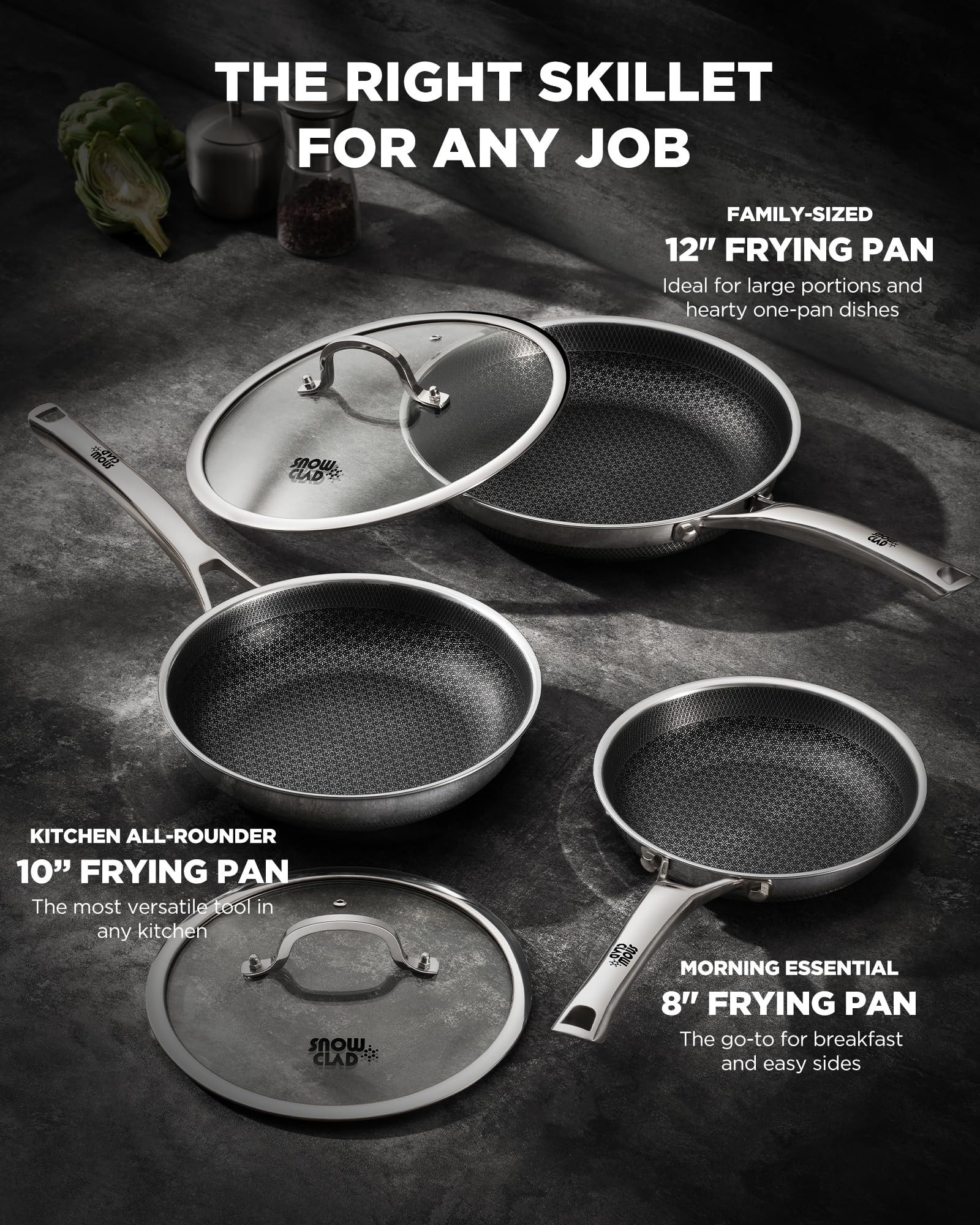 SNOWCLAD Nonstick Frying Pan - 12 Inch Stainless Steel -2 SNOWCLAD Nonstick Frying Pan - 12 Inch Stainless Steel -2
