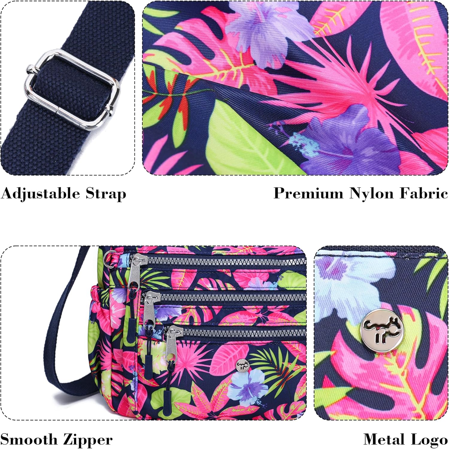 AOCINA Crossbody Bags for Women Multi Pocket Nylon Lightweight Ladies Purses Messenger Shoulder Handbags Satchel Travel Bag - Image 5