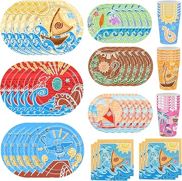 120 PCS Cartoon Party Supplies,Ocean Girl Disposable Tableware Include Plates,Napkins and Cups for Baby Shower Birthday Party Decorations SuppliesServe 30