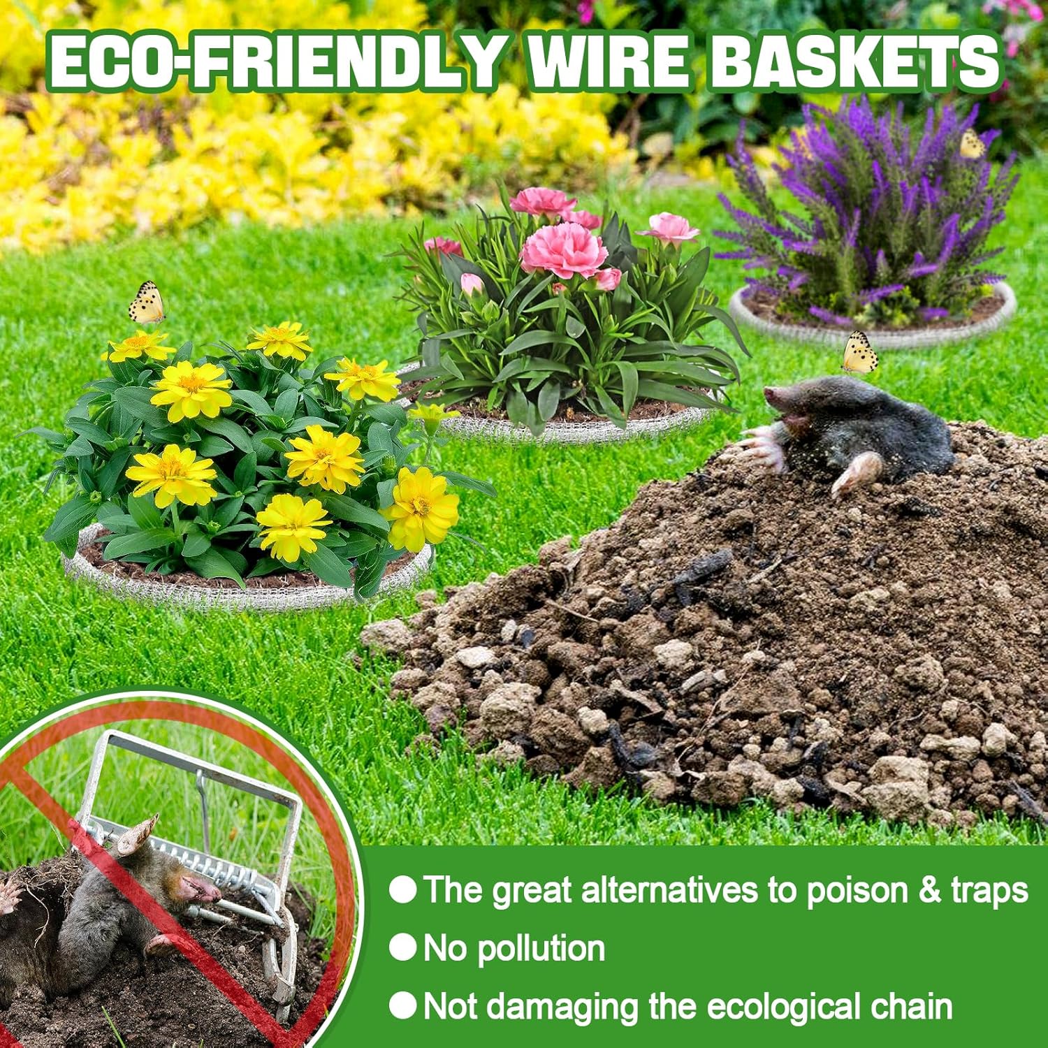 Aulock 5 Gallon Plant Root Protector for Gopher Voles Moles, 8 Pack Stainless Steel Guard Baskets Cages