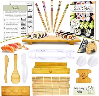 Sushi Making Kit - Make Every Type of Sushi with Rolling Mats, Maki, Onigiri, Nigiri Molds aswell as an Center Sushi Plate...
