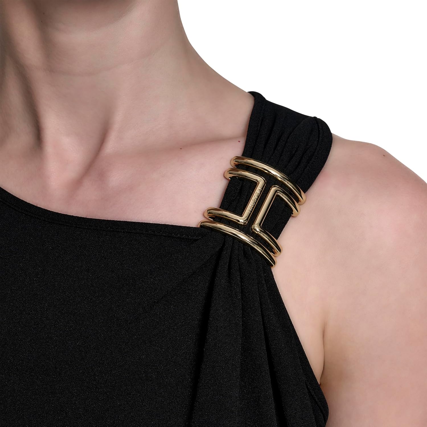 Halston Womens Sleeveless Asymmetrical Neck Short Shift Dress with Hardware Detail - Image 5