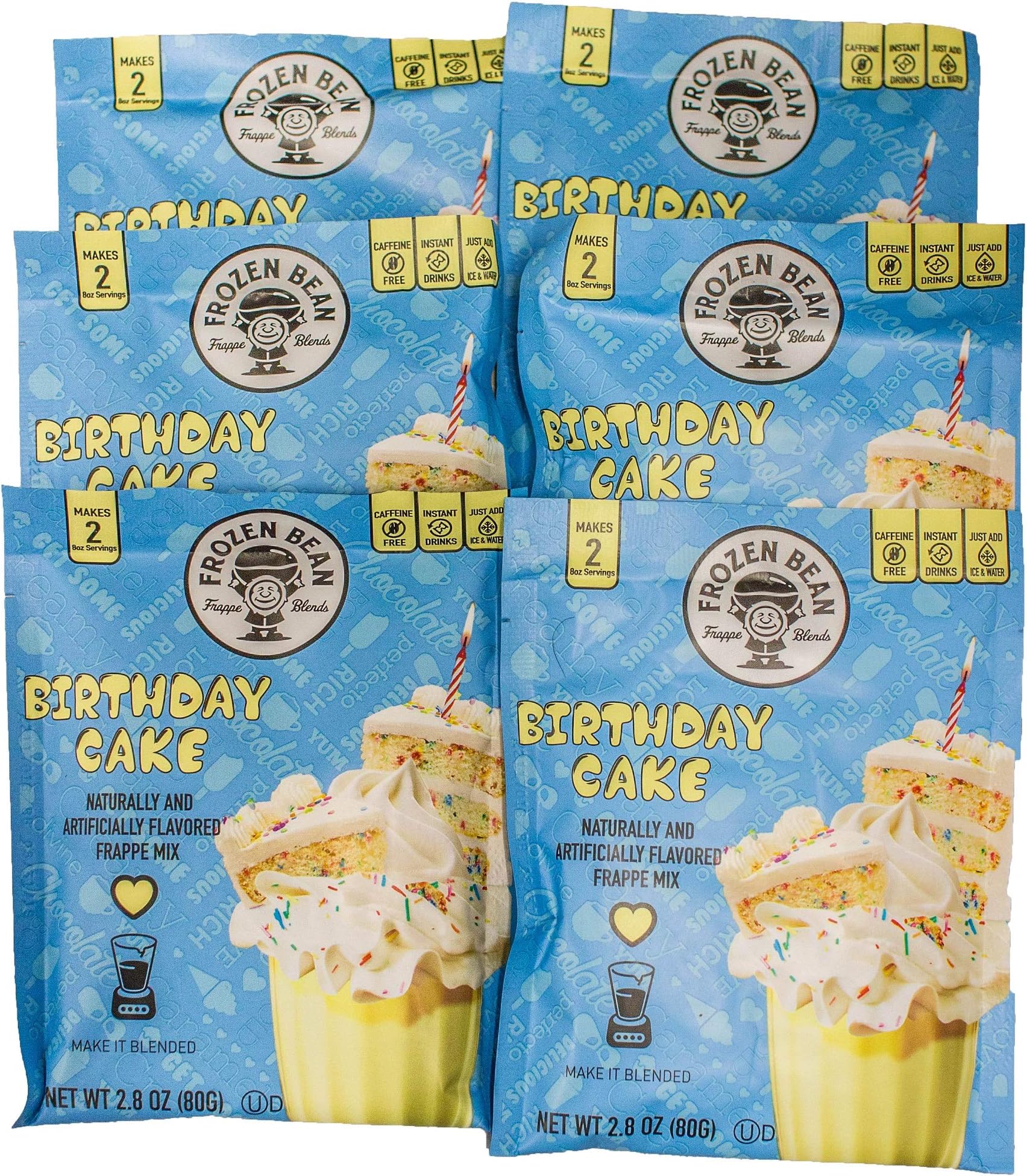 Frozen Bean, Birthday Cake Frappe Mix, 6 Packets, 12 Servings