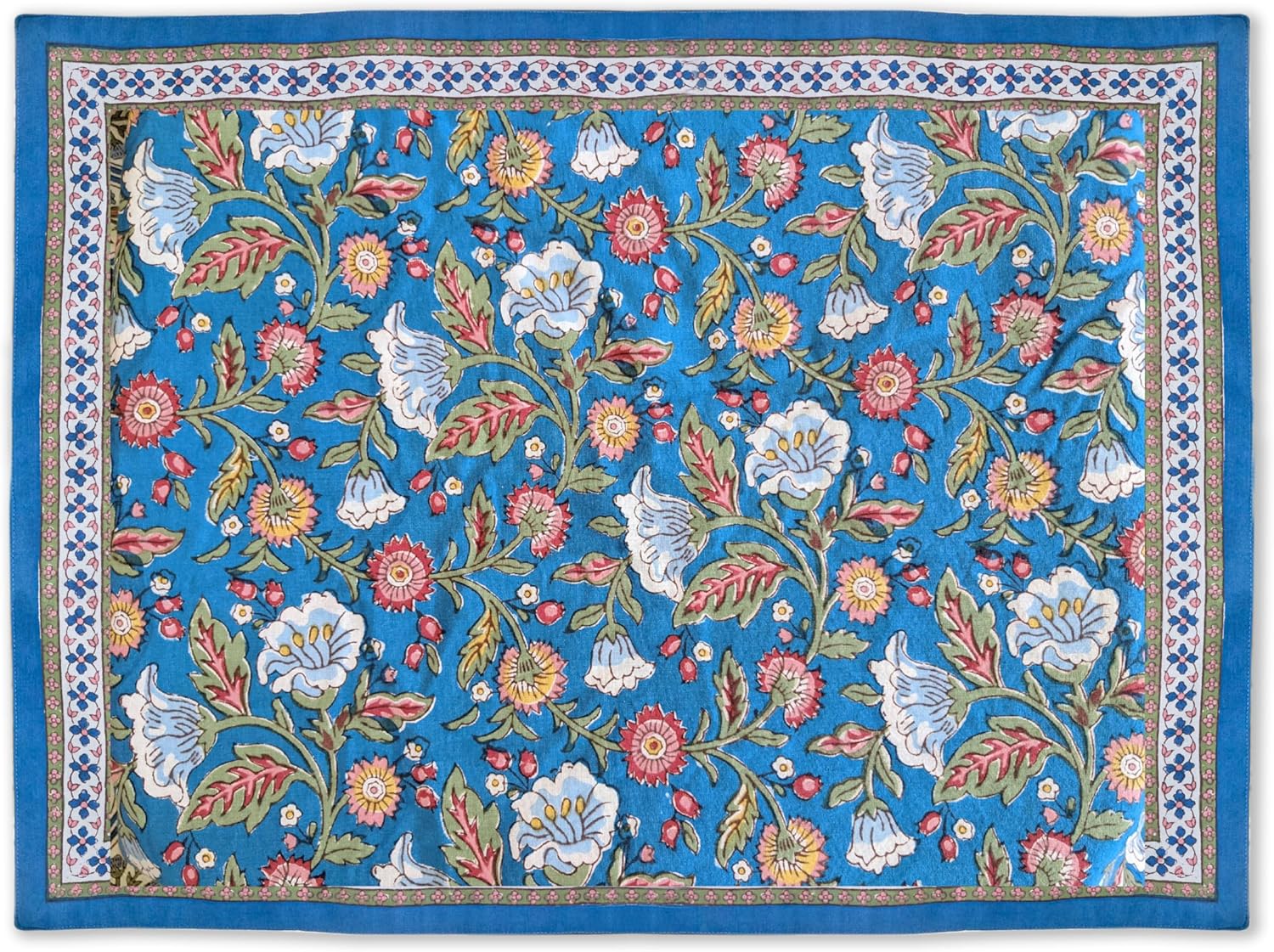 Saffron Marigold Set of 6 Blue Fabric Placemats - 100% Quality Cotton, Non Slip Kitchen Mat for Dining Table, Boho Kitchen Decor, 15" x 20" for Everyday Use or Parties Enchanted - Blue