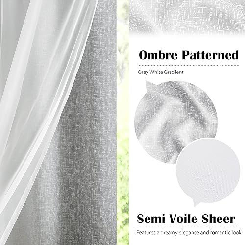 Miniatura 2 de Cortinas 100% opacas con superposición transparente, mezcla y combina con cortinas de doble capa de 84 pulgadas de largo, 2 paneles para dormitorio,