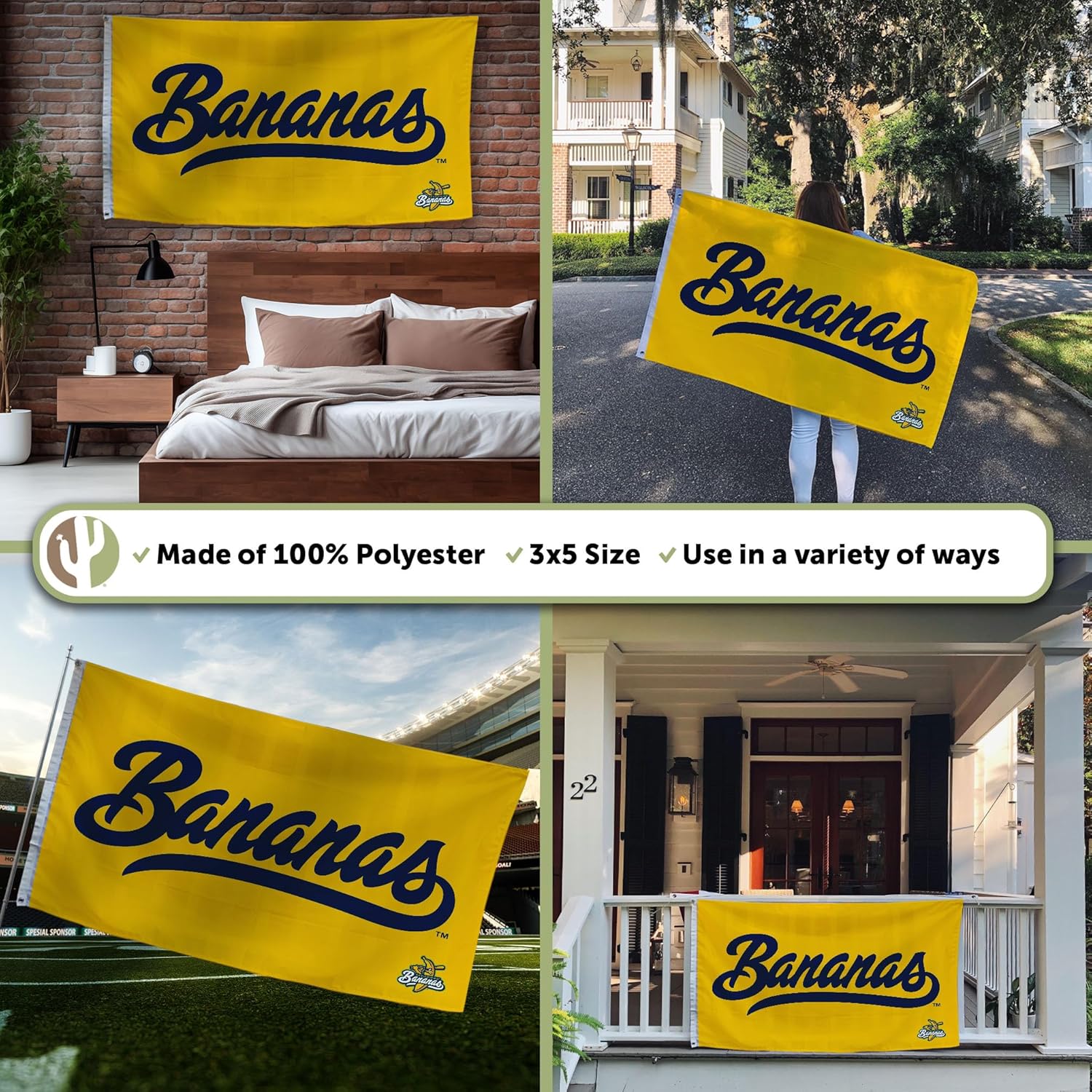 Desert Cactus Savannah Bananas Baseball Flag 100% Polyester Indoor Outdoor 3x5 feet Team Flags (Flag G)
