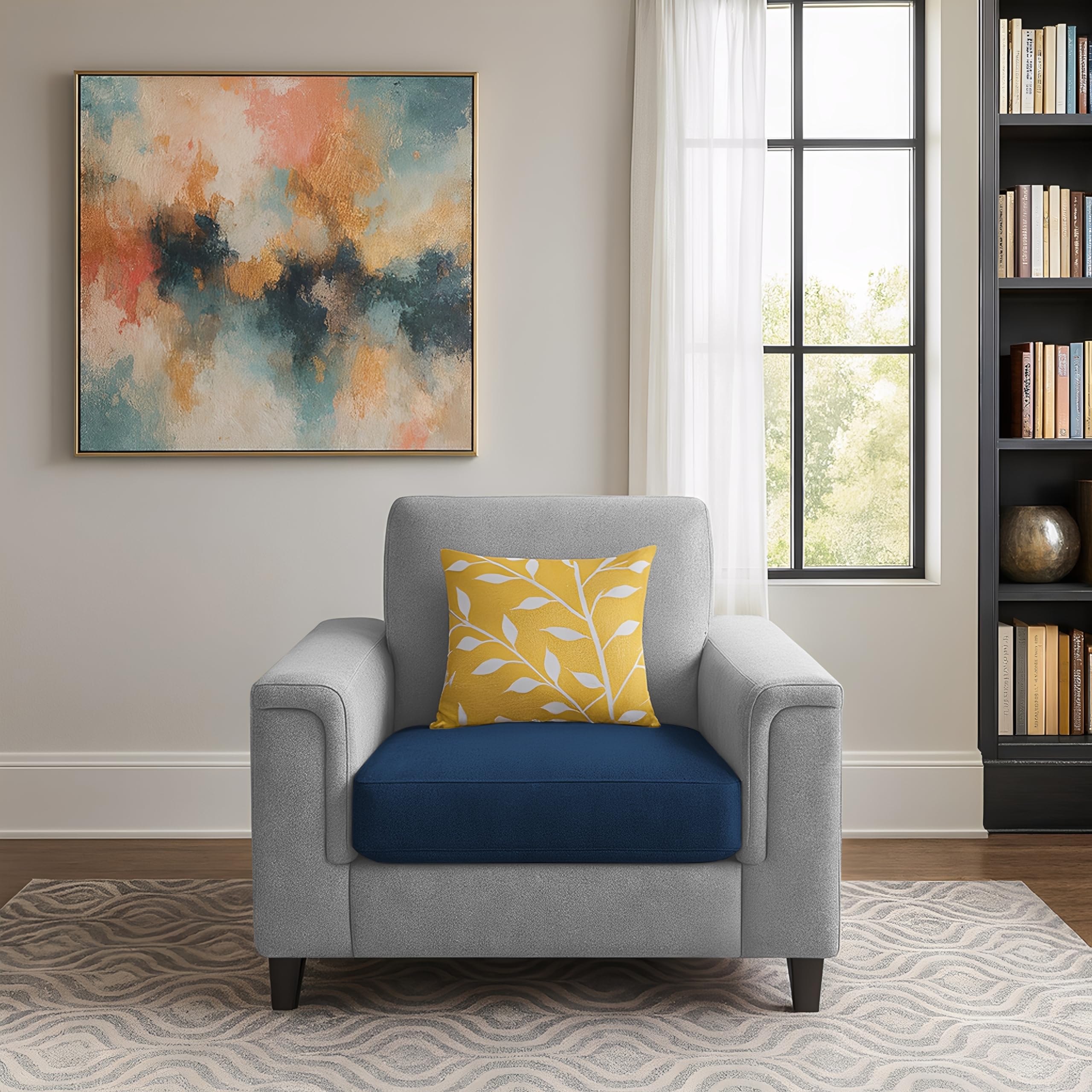 Casaliving Nancy Single Seater Sofa Set for Living Room | Color - Blue Grey | Premium Fabric Sofa-image-40