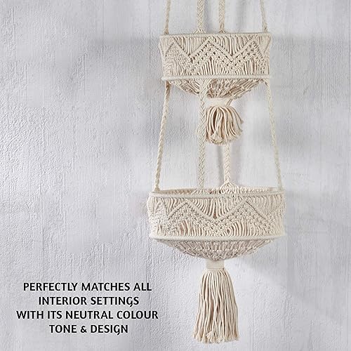 Miniatura 5 de Folkulture Cesta colgante de frutas de 3 niveles para cocina, cesta colgante de macramé para almacenamiento de frutas y verduras, cestas de pared