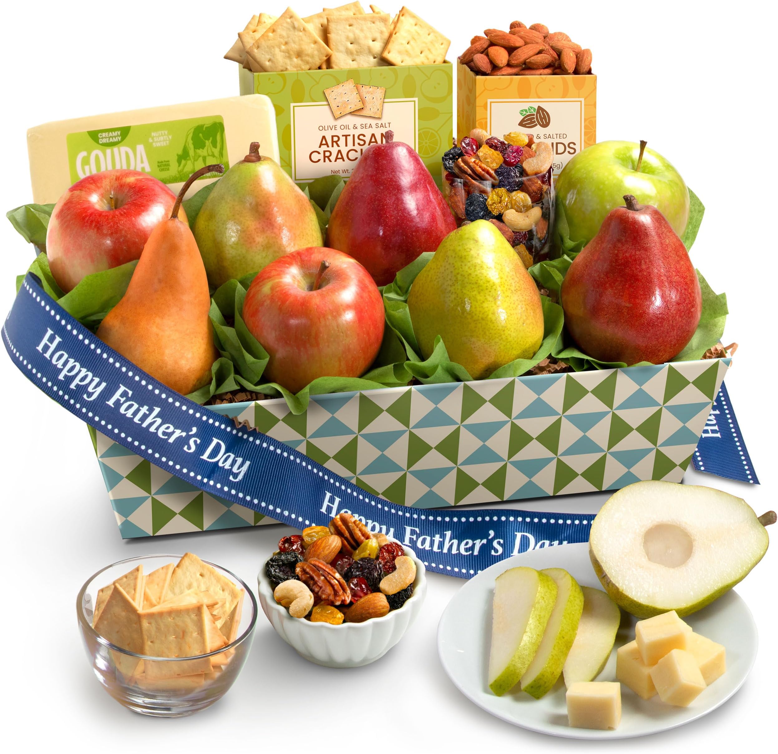 A Gift Inside Father's Day Classic Fresh Fruit Basket with Crackers, Cheese and Nuts