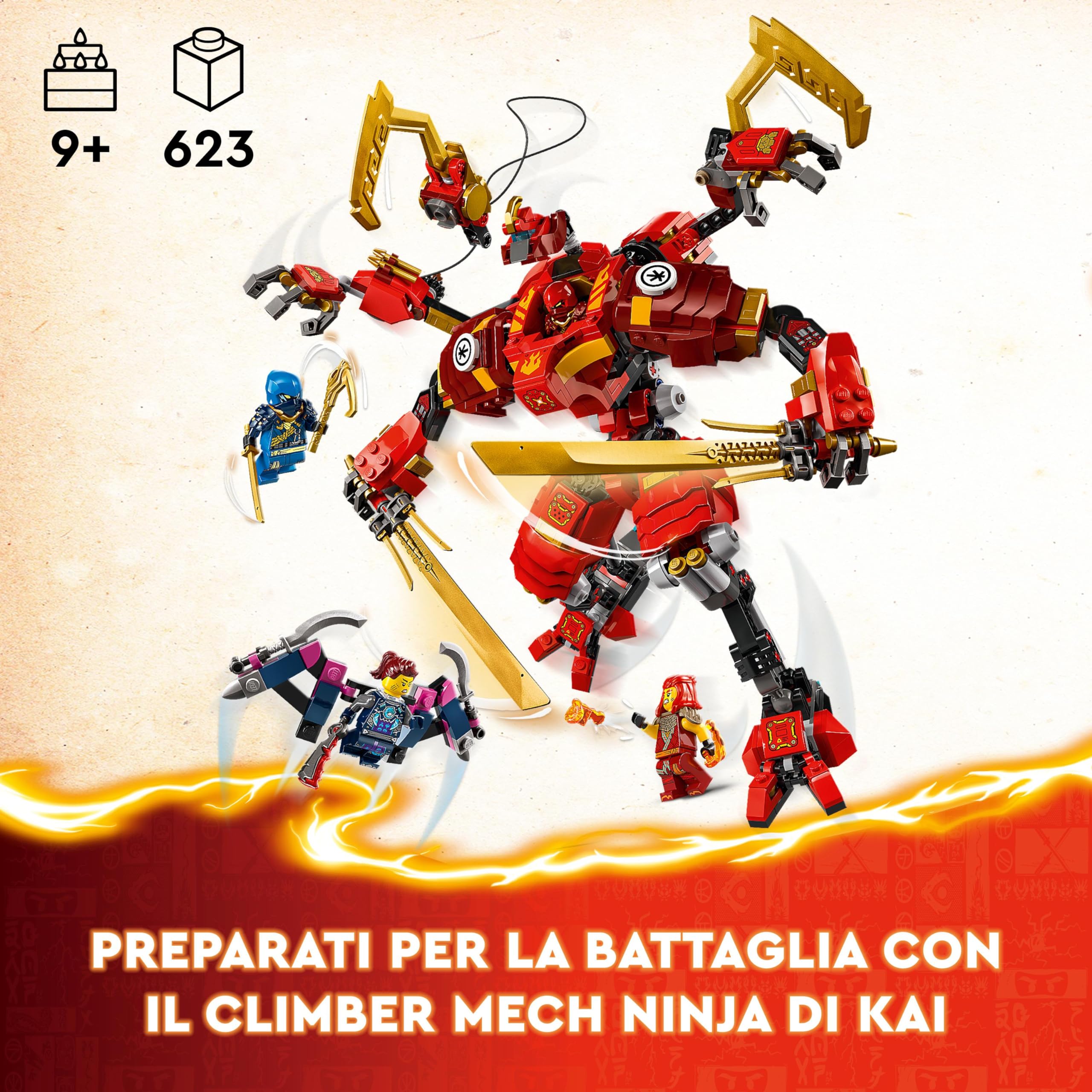 LEGO NINJAGO Climber Mech Ninja di Kai, Giochi per Bambini e Bambine da 9 Anni con Guerriero Giocattolo da Costruire e 4 Minifigure di Personaggi, Gioco d'Azione Ninja, Idea Regalo Divertente 71812