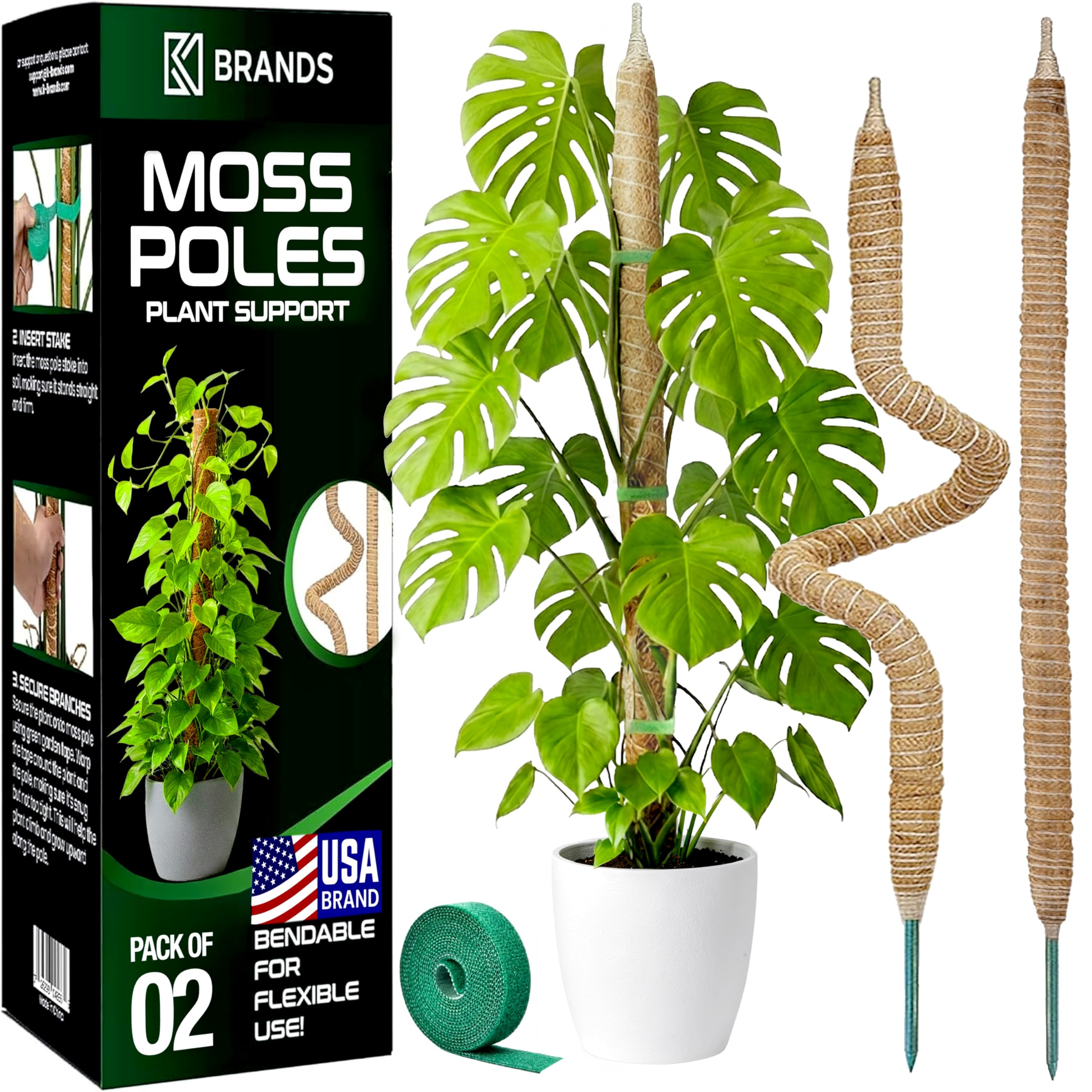 2 Pack 28'' Bendable Moss Pole Monstera Plant Support for Climbing Indoor Plants - Stakes for Potted Climbers - Tall Sticks Indoor Trellis for Houseplants - Accessories for Monstera Pot
