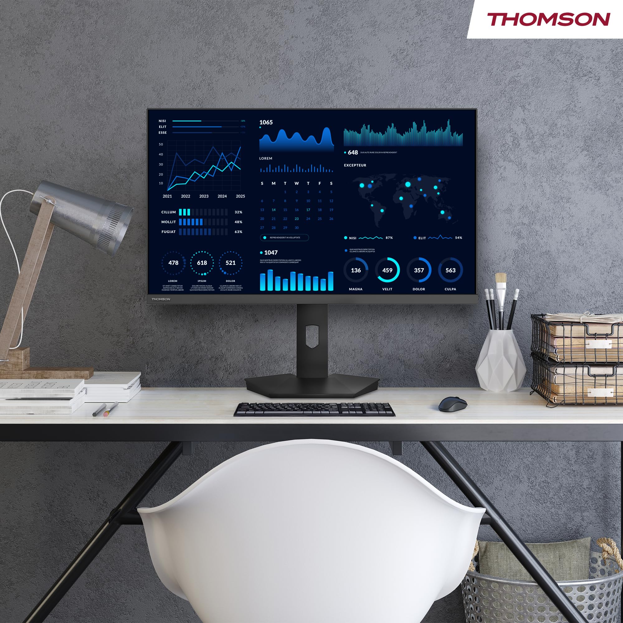 THOMSON 27 Pouces (69 cm) Moniteur Studio Business Full HD, Taux de rafraîchissement 120 Hz, HDMI, Montage VESA 75x75, Noir, M27FB5C15