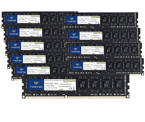 Timetec 80GB KIT(10x8GB) DDR3L / DDR3 1600MHz (DDR3L-1600) PC3L-12800 / PC3-12800 Non-ECC Unbuffered 1.35V/1.5V CL11 2Rx8 Dual Rank 240 Pin UDIMM Desktop PC Computer Memory RAM(SDRAM) Module Upgrade